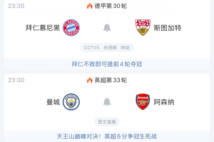 【看点来袭】好戏开锣！今晚23:30曼城阿森纳决战天王山，同