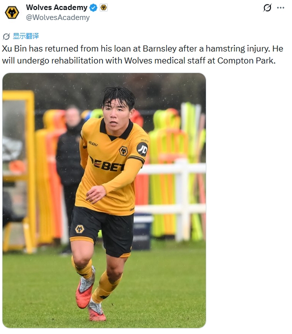 [信息速览]狼队官方✨：徐彬腿筋受伤，球员在巴恩斯利租期满后