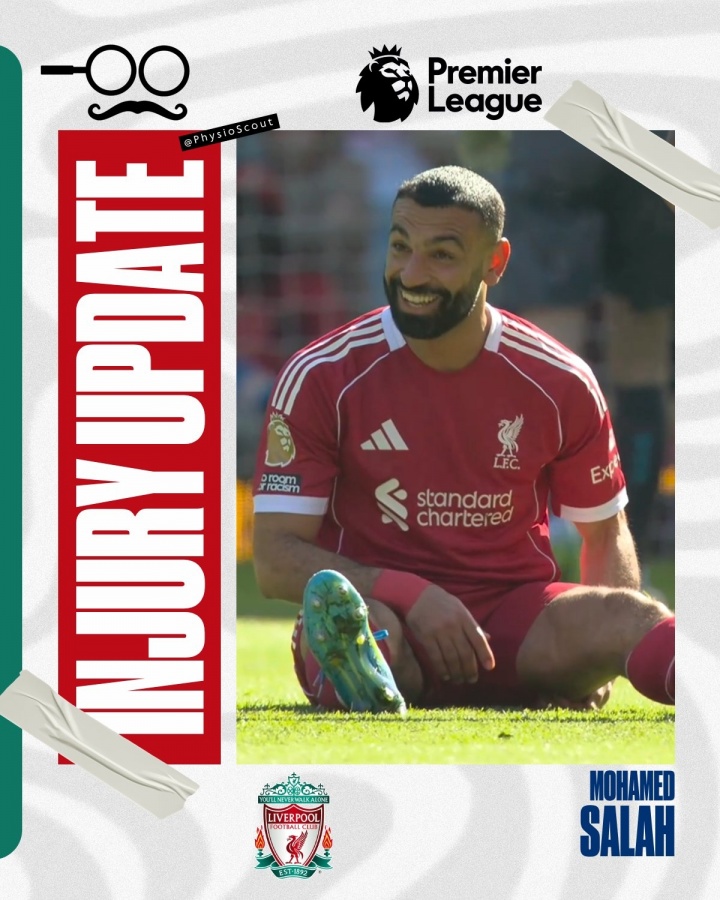 [球迷报道]能否为利物浦最后一舞？分析师：萨拉赫若遭2级拉伤，将缺席4-6周(图1)