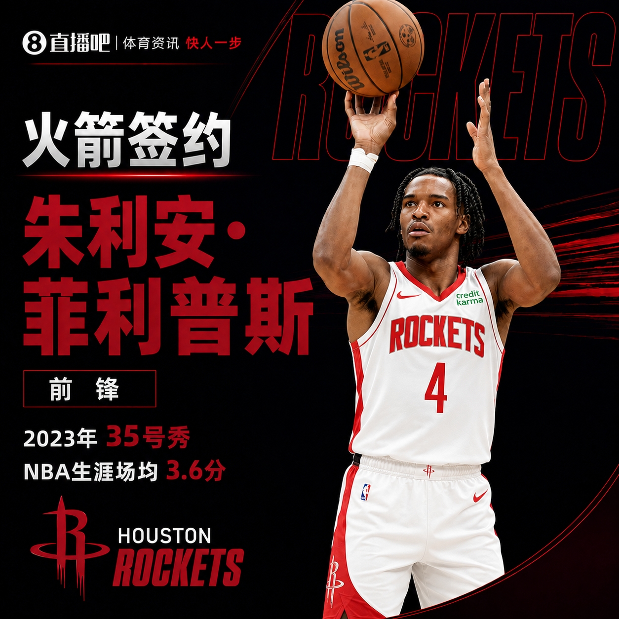 来人了！官方：火箭正式签约前锋菲利普斯 球员NBA生涯场均3.6分