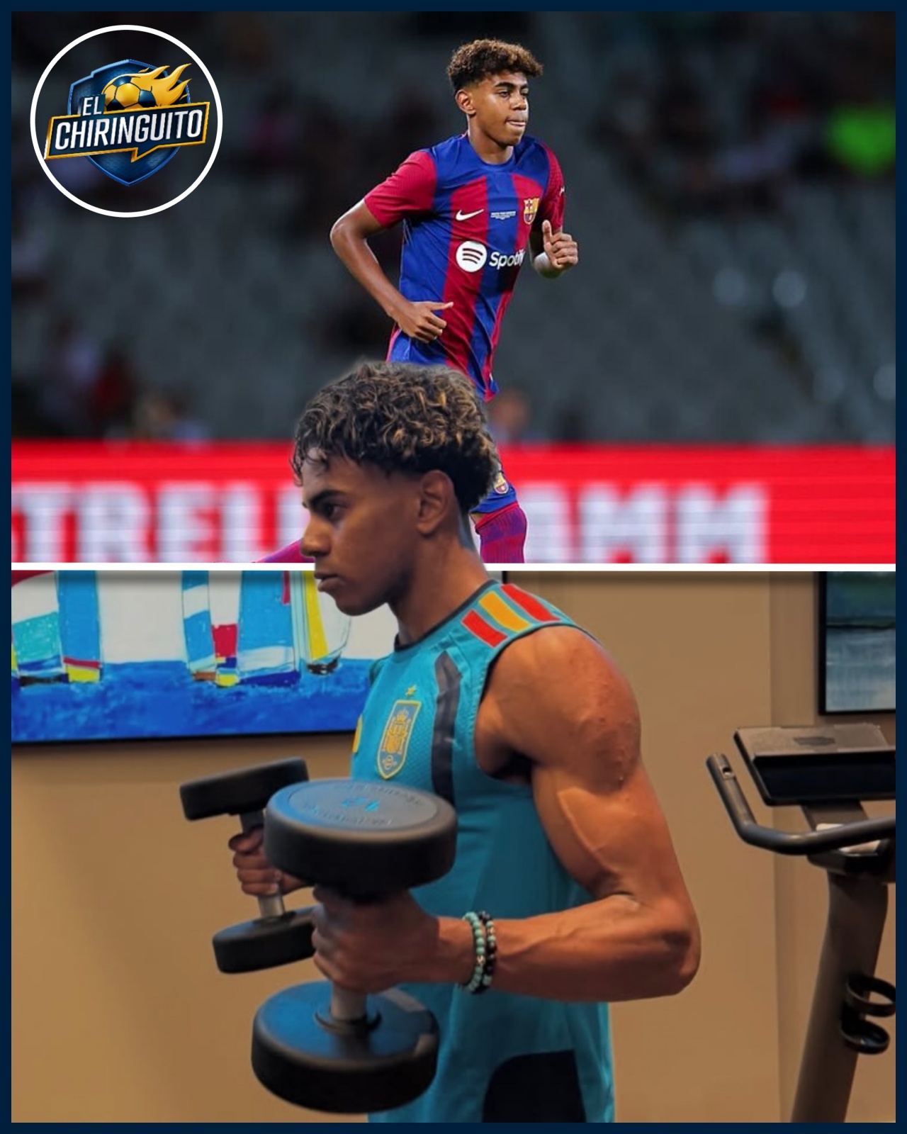 瘦弱小伙→魔鬼筋肉人💪亚马尔晒健身照，身材与出道时对比明显