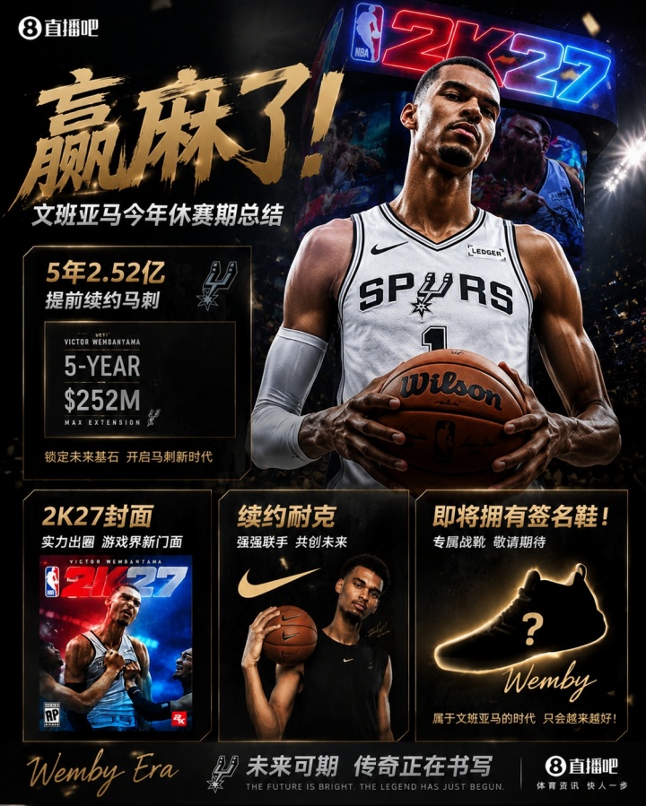 赢麻了！文班亚马今年休赛期总结：2.52亿续约+2K封面+续约耐克！