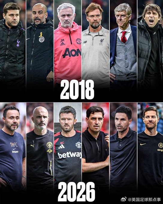 2018年和2026年的英超“BIG6”主帅阵容对比🧐