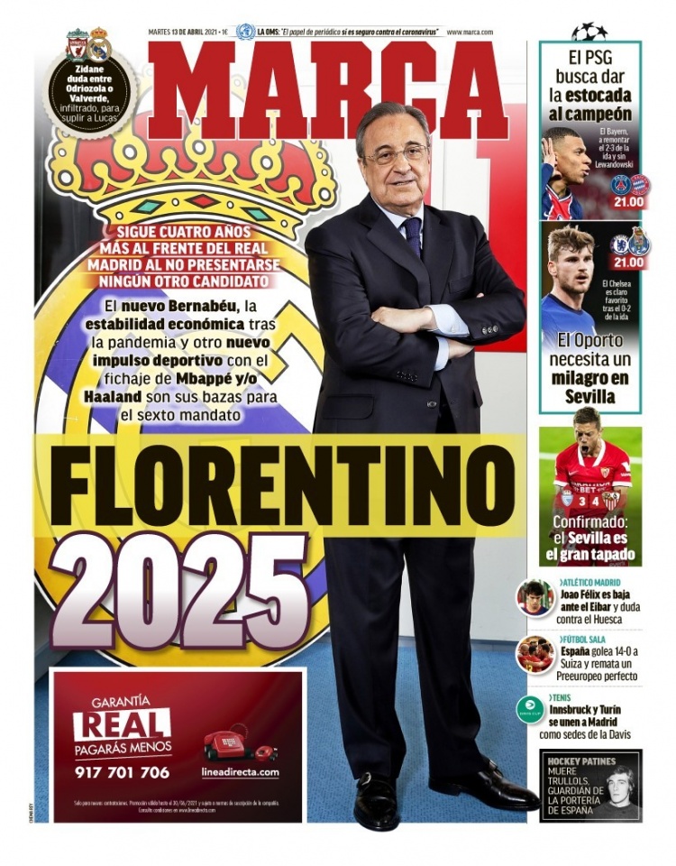 多家西媒：弗洛伦蒂诺将第6次当选皇马主席，连任至2025年