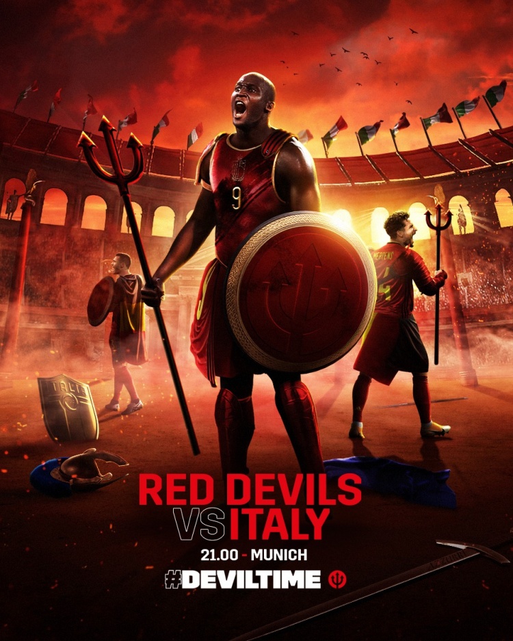 比利时发布欧洲杯1/4决赛战意大利赛前海报:主角为卢卡库