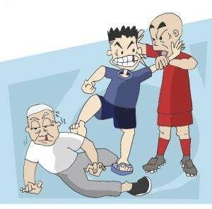 一伙穿着红衣服的年轻人霸凌一帮身着黄衫的老年人,是可忍孰不可忍