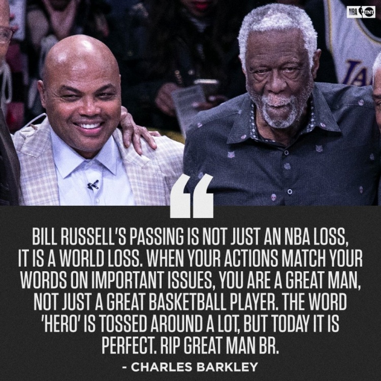 巴克利悼念拉塞尔：不仅仅是一名伟大的篮球运动员 更是一名伟人