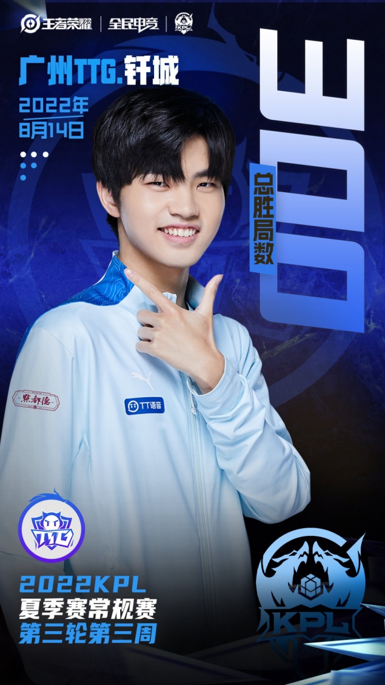 里程碑广州ttg钎城达成kpl赛场300胜局