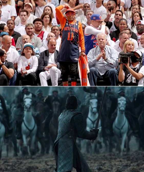 尼克斯铁粉,著名导演斯派克-李现身美航球馆看球,而他周围都是清一色