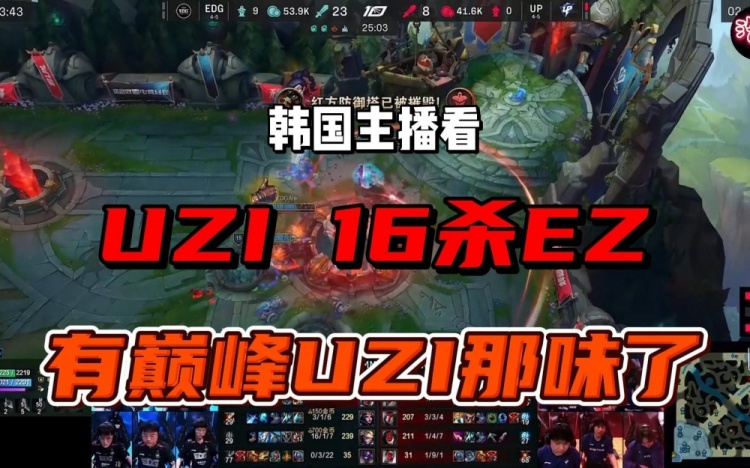 韩国主播看Uzi16杀EZ：看他选EZ就起鸡皮疙瘩了有巅峰那味了