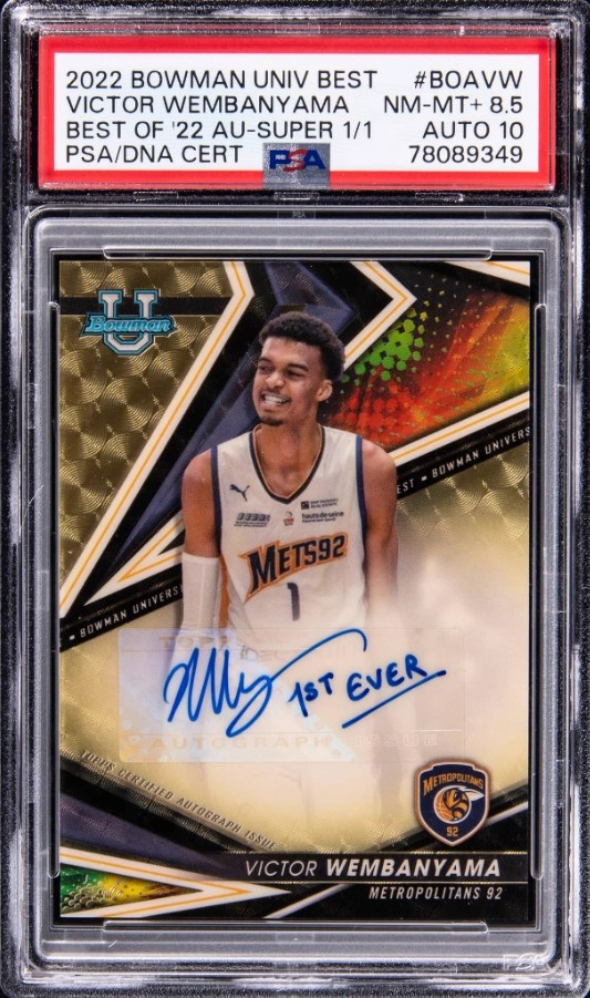 文班亚马的首张签名球星卡近日在拍卖中以67万美元的价格成交