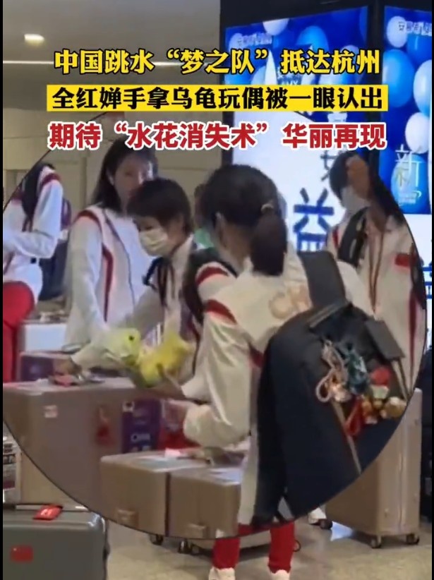 可可爱爱！全红婵来亚运也带着她的乌龟玩偶被一眼认出