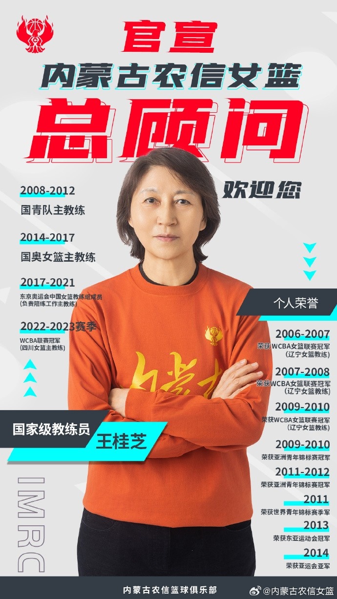 内蒙古女篮官方:资深国家级教练员王桂芝担任球队总顾问-直播吧