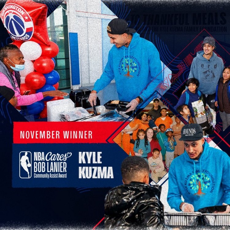 NBA官方：库兹马获得11月份社区关怀援助奖