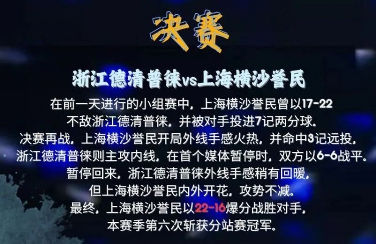 复仇夺冠！上海横沙誉民六夺分站赛冠军