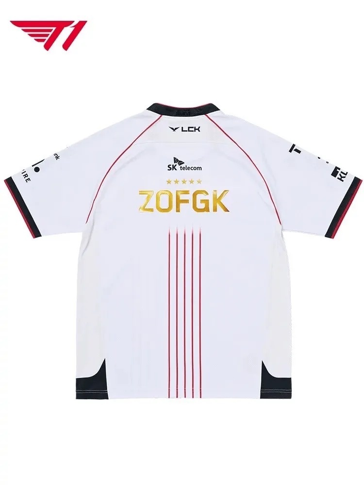 T1夺S冠五星纪念队服：ZOFGK五人组金色刺绣+S14宣传标语