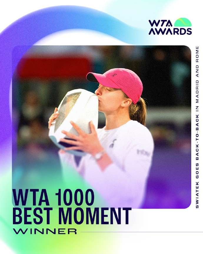 WTA2024赛季球迷投票奖项：郑钦文获最受欢迎奖和250赛最佳时刻