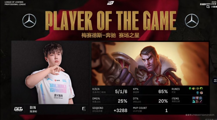 🎮带线爽！Bin杰斯对位压70刀 knight吸血鬼游龙BLG轻松拿赛点