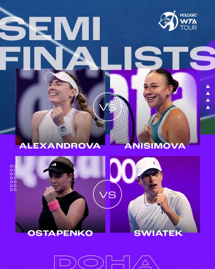 WTA1000多哈：阿尼西莫娃2-1逆转科斯秋克，晋级半决赛