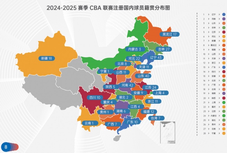 本季注册本土球员籍贯：辽宁河南山东都超40人 云南贵州宁夏各1人