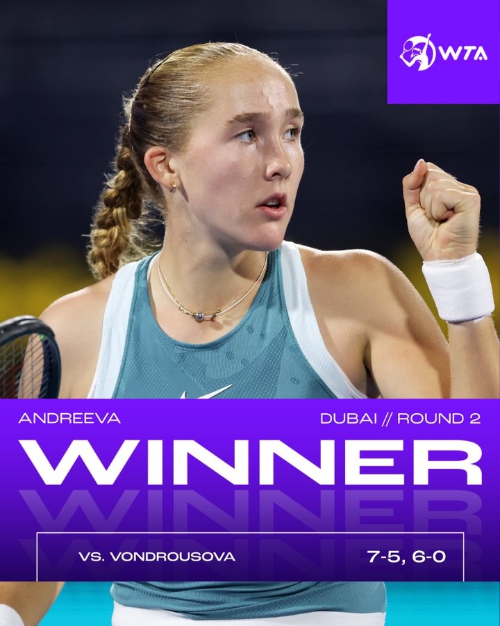 WTA1000迪拜：小安德列娃晋级，将战郑钦文和斯特恩斯之间的胜者