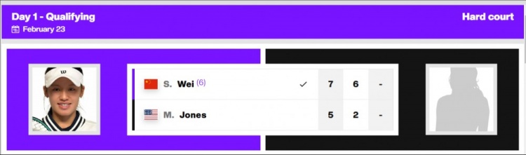 谈球吧WTA250奥斯汀站资格赛：韦思佳2-0击败M-琼斯，晋级决胜轮