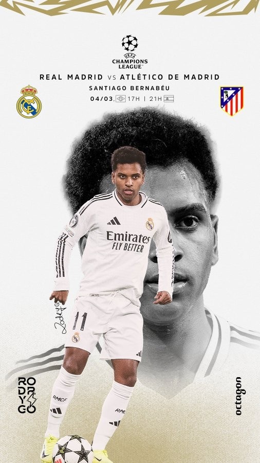 欧冠马德里德比！罗德里戈晒个人海报：伯纳乌见，HALA MADRID
