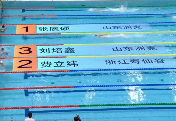 男子800m自由泳决赛：Zhang Zhanshuo在7分钟49秒内赢得了冠军 71 Fei Liwei赢得了亚军