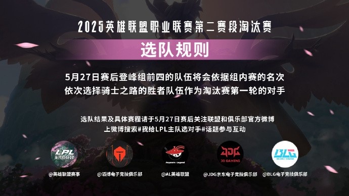 2025LPL第二赛段淘汰赛第一轮选队规则出炉 前四名依次进行选择