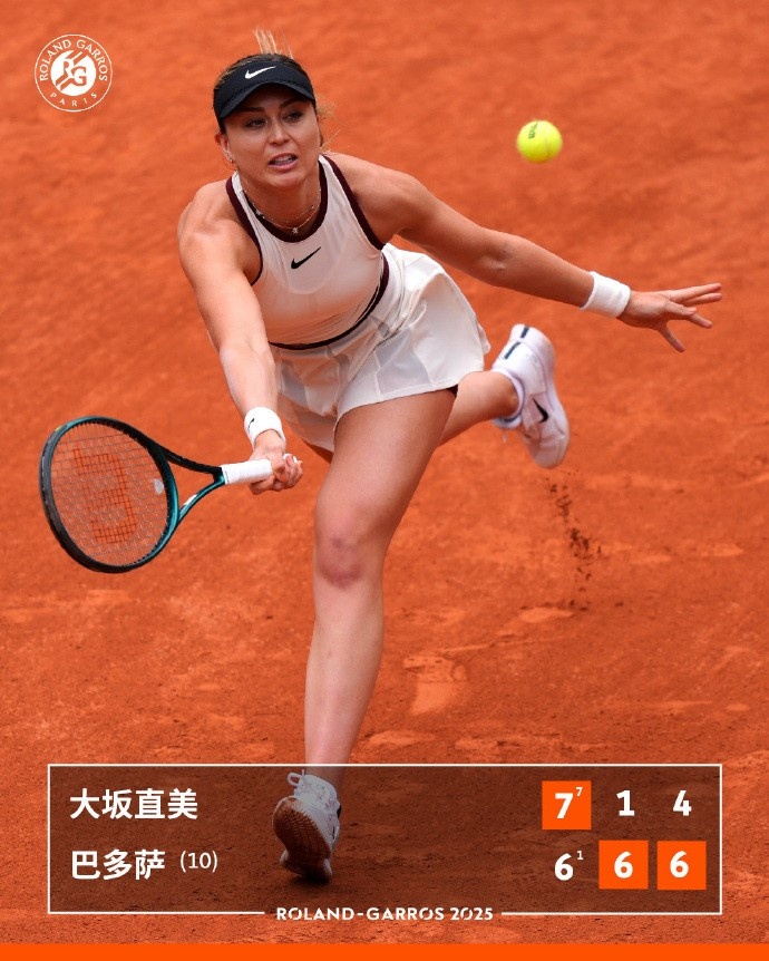 第10号种子Bardoza以2-1击败Naomi Osaka 并晋级了法国公开女子单打的第二轮
