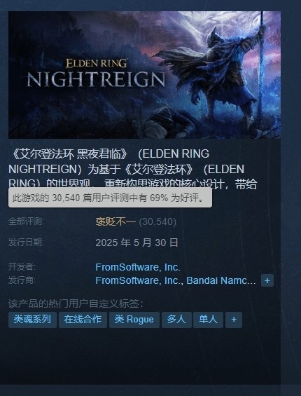 目前评价褒贬不一！艾尔登法环 黑夜君临 首发周末在线不升反降