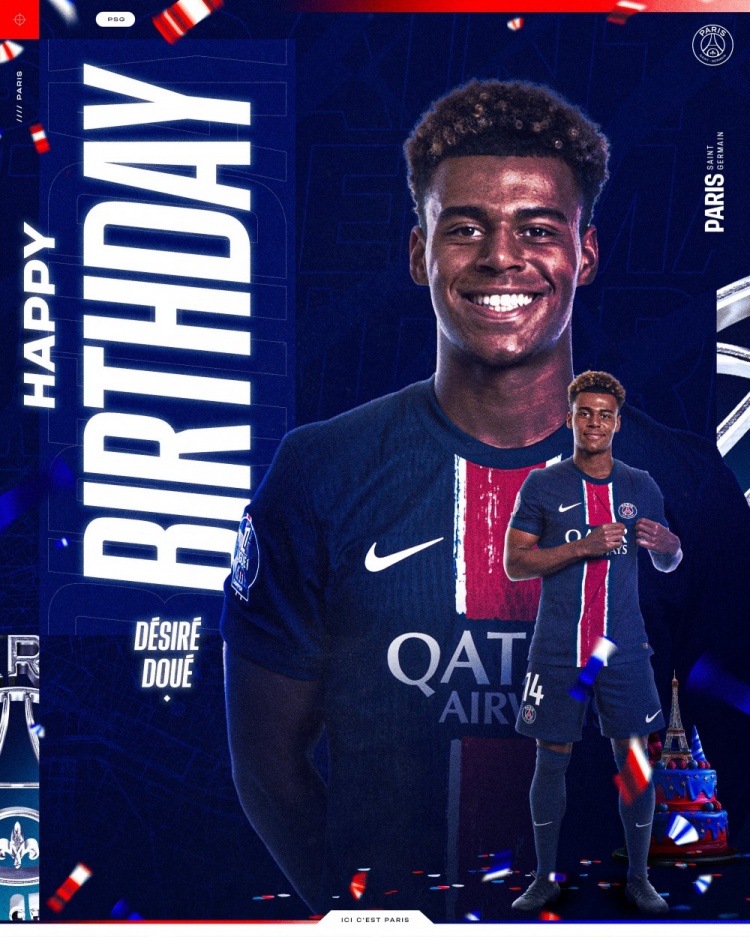 巴黎社媒祝杜埃生日快乐：20岁，没有什么不可能🎂❤️💙