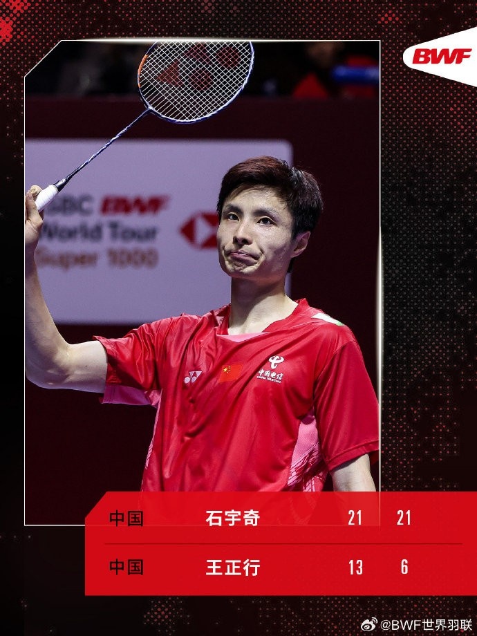 印度尼西亚羽毛球四分之一决赛：Shi Yuqi 2-0 Wang Zhengxing 半决赛将面对Antonsen