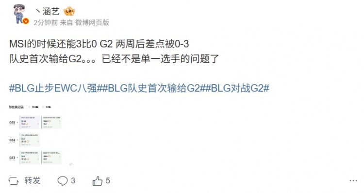 涵艺：MSI时候还能30两周后差点被03已经不是单一选手的问题了