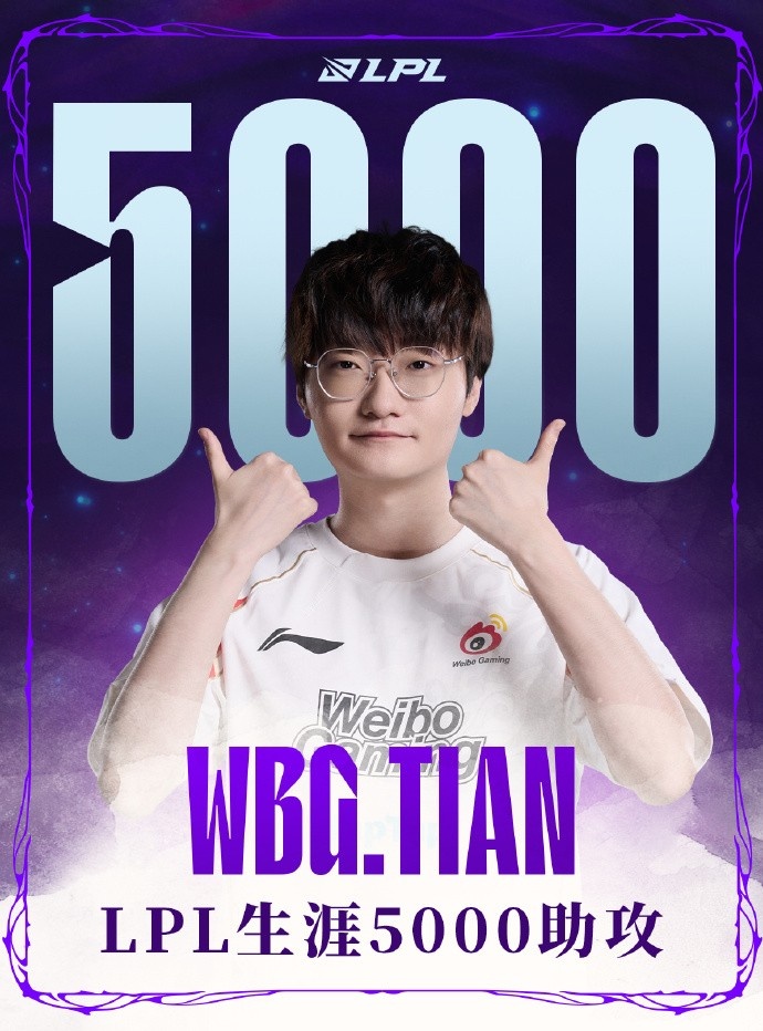 里程碑：Tian达成LPL5000助攻成就