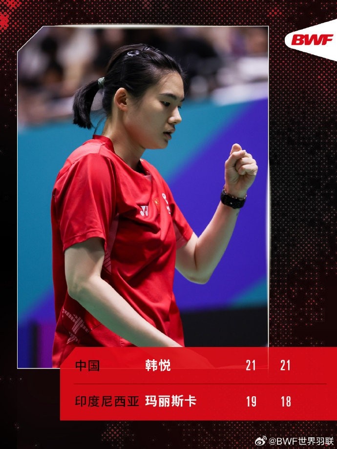 韩悦20印尼选手玛丽斯卡，晋级中国羽毛球公开赛女单四强