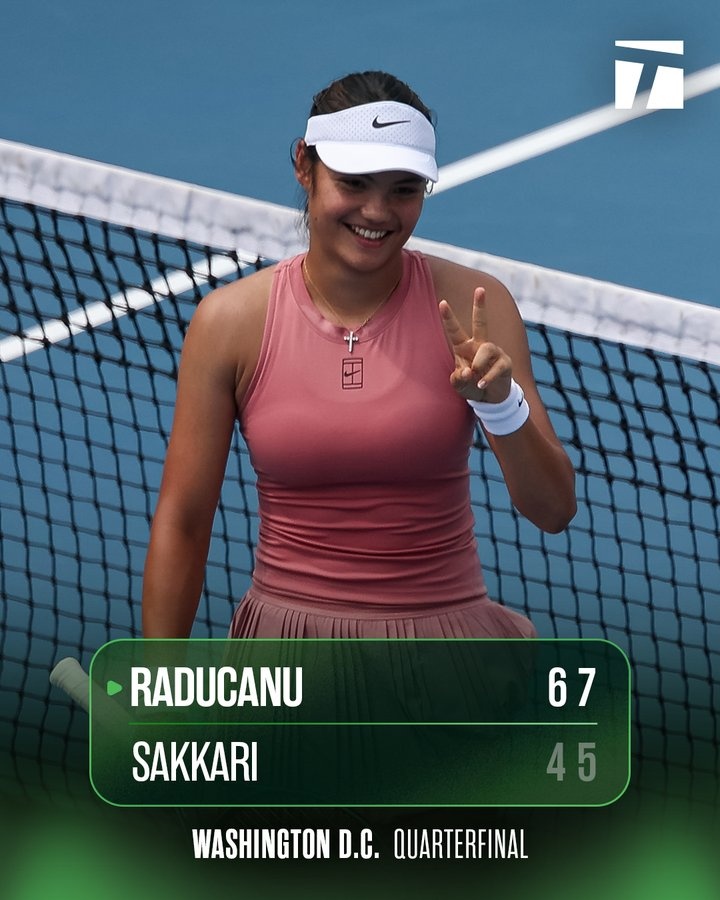拉杜卡努20萨卡里，进WTA500华盛顿站四强
