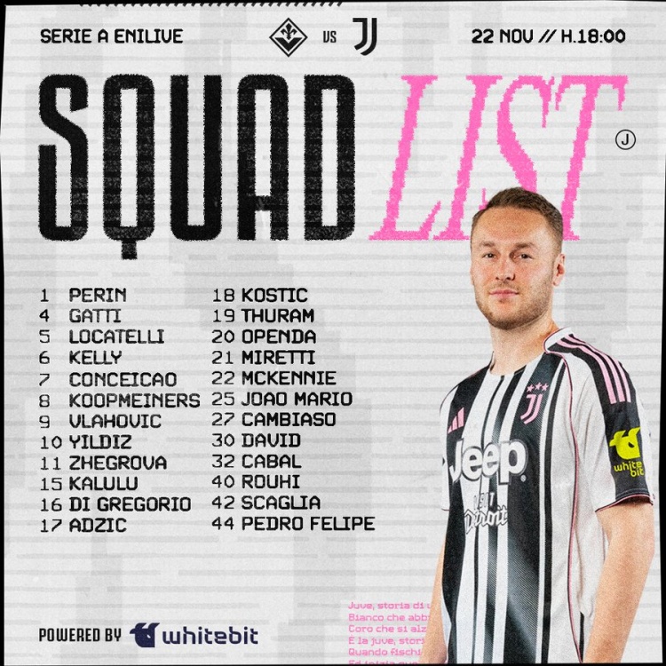 尤文公布客战佛罗伦萨大名单：伊尔迪兹、弗拉霍维奇领衔