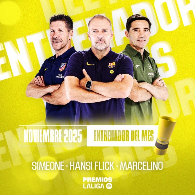西甲11月最佳教练候选：西蒙尼、弗里克、马塞利诺