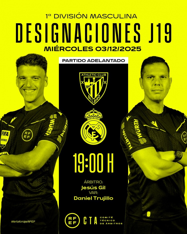 西甲官方：热苏斯·吉尔将执法毕尔巴鄂竞技vs皇马