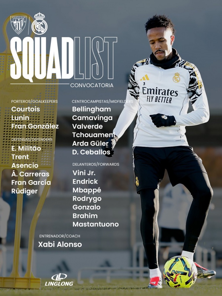 皇马客战毕巴名单：姆巴佩、维尼修斯在列，劳尔·阿森西奥回归