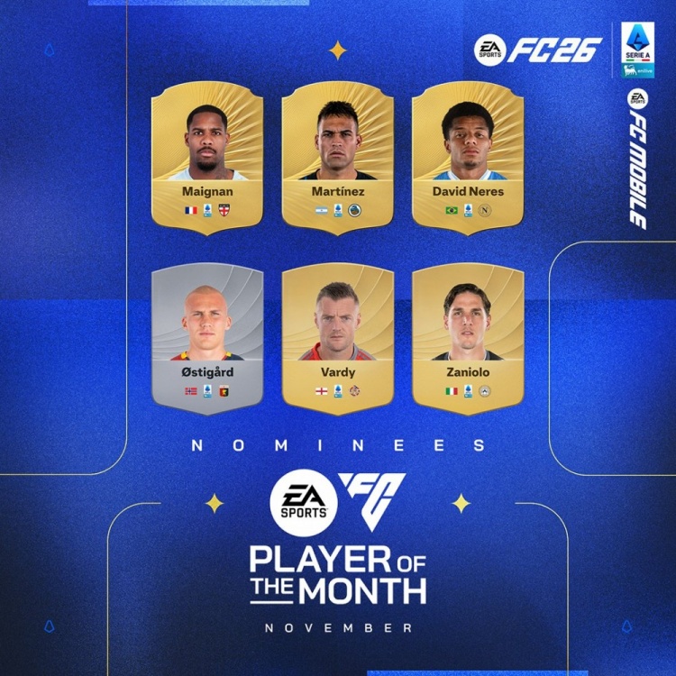 意甲11月最佳球员候选：迈尼昂、劳塔罗、瓦尔迪、扎尼奥洛在列