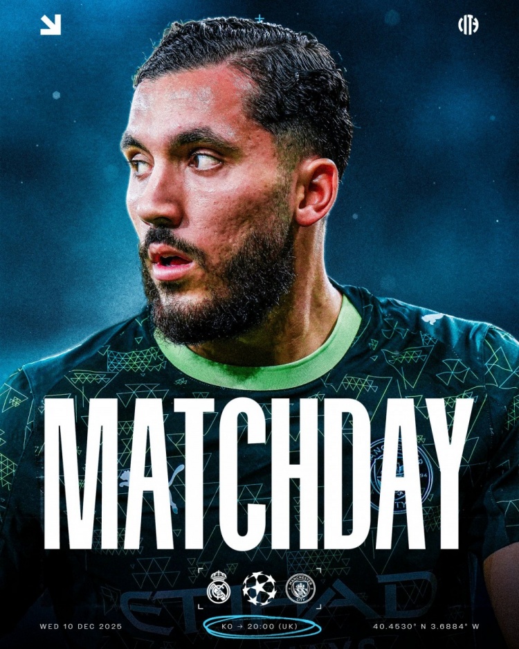 焦点之战！曼城发布对阵皇马海报：谢尔基单人出镜