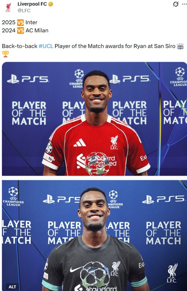 福地，赫拉芬贝赫连续两年在欧冠客场对米兰城球队荣膺全场最佳