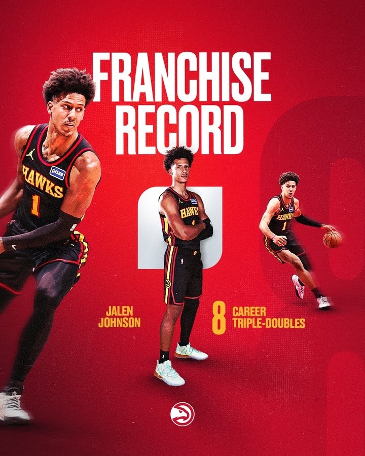 【新闻前线】鹰王登顶！杰伦·约翰逊生涯第八次三双 超越布雷洛