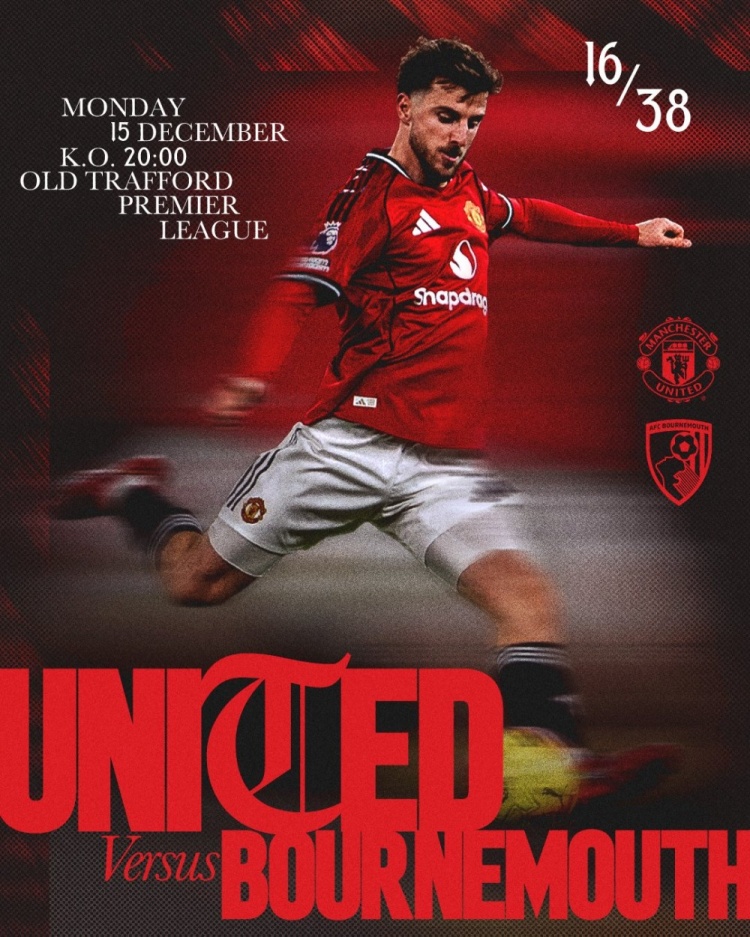 冲击前五名！曼联发布对阵伯恩茅斯海报：芒特单人出镜