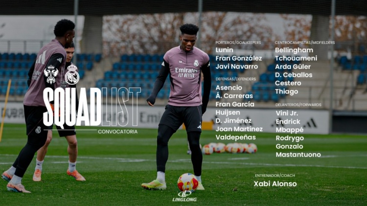 皇马国王杯名单：姆巴佩、维尼修斯领衔，吕迪格、巴尔韦德缺席