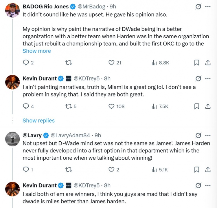 [火箭]杜兰特：韦德哈登都是赢家 你们生气因为我没说韦德比哈登强很多(图2)