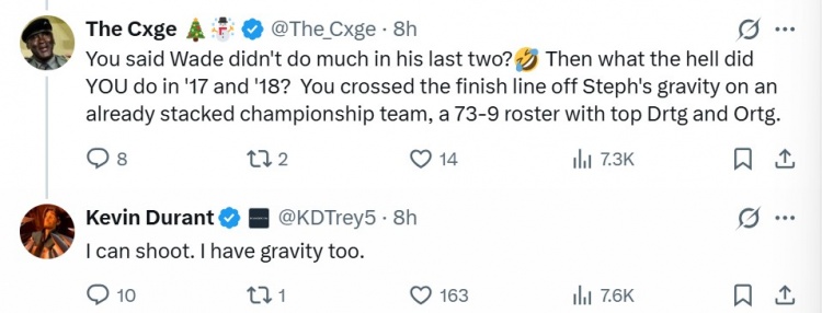 [体育头条]网友：你17和18年靠73胜勇士和库有引力 杜兰特：我能投 也有引力(图2)