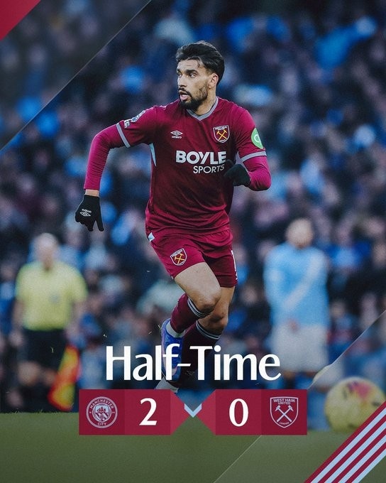 西汉姆在英超上半场未能完成射门，是2021年对阵曼联以来首次